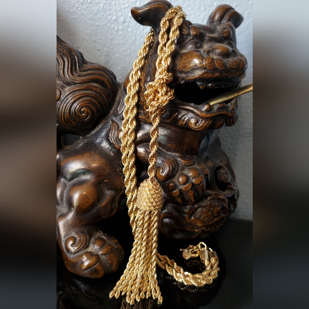Lydell Nyc Long Goldtone Chain Statement Tassel Necklace Chunky 25$
